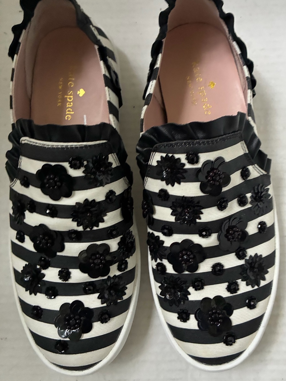 Kate Spade New York Black & White Striped Sneakers, 8 Perfect Condition